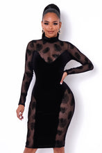 Load image into Gallery viewer, Black Mesh Long Sleeve Amaris (Midi Dress)-Kasheer Royalty