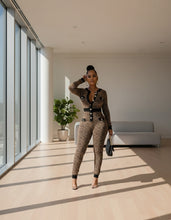 Load image into Gallery viewer, Black and Gold Button Up Fall Strolls (Long Sleeve Jumpsuit)-Kasheer Royalty