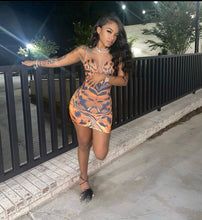 Load image into Gallery viewer, Multi Color Sheer Sleeve Low-Cut V Neck Safari (Mini Dress)-Kasheer Royalty