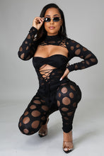 Load image into Gallery viewer, Black Cut Out Mesh Ananya (Long Sleeve Jumpsuit)-Kasheer Royalty