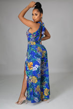 Load image into Gallery viewer, Blue Multi Color Halter V-Neck Island Fever (Open Leg Jumpsuit)-Kasheer Royalty