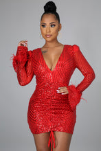 Load image into Gallery viewer, Red V-Neck Ciara Mini Dress (Long Sleeve)-Kasheer Royalty