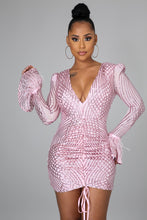 Load image into Gallery viewer, Pink V-Neck Ciara Mini Dress (Long Sleeve)-Kasheer Royalty