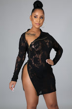 Load image into Gallery viewer, Black Mesh Long Sleeve Zipper Cinnia (Mini Dress)-Kasheer Royalty