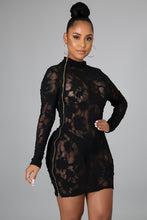 Load image into Gallery viewer, Black Mesh Long Sleeve Zipper Cinnia (Mini Dress)-Kasheer Royalty