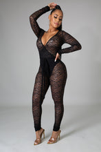 Load image into Gallery viewer, Black Low Cut Mesh Esmeralda (Long Sleeve Jumpsuit)-Kasheer Royalty