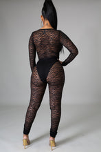 Load image into Gallery viewer, Black Low Cut Mesh Esmeralda (Long Sleeve Jumpsuit)-Kasheer Royalty