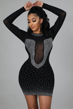 Load image into Gallery viewer, Black Rhinestone Long Sleeve Cut Out Keep Em Busy (Mini Dress)-Kasheer Royalty