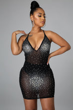 Load image into Gallery viewer, Black Mesh Rhinestone V Neck Kanani (Mini Dress)-Kasheer Royalty