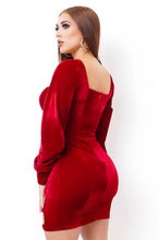 Load image into Gallery viewer, Red Cut Out Long Sleeve Velvet Sweetheart Neck (Mini Dress)-Kasheer Royalty