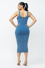 Load image into Gallery viewer, Azure Sculpt Acid Washed (Capri Blue Midi Dress)-Kasheer Royalty
