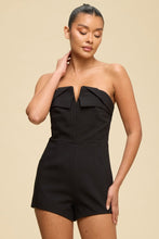 Load image into Gallery viewer, Veda Black Strapless Pleated Bust Romper – Kasheer Royalty

