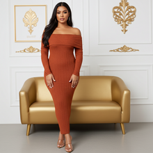 Load image into Gallery viewer, Brown Off the Shoulder Long Sleeve Tube (Maxi Dress)-Kasheer Royalty
