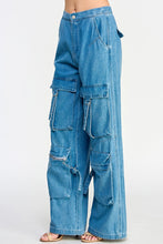 Load image into Gallery viewer, Denim Wide Leg Cargo Pant

