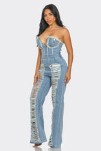 Load image into Gallery viewer, Marley Ripped Off Shoulder Denim Jumpsuit-Kasheer Royalty
