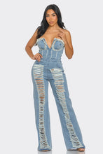 Load image into Gallery viewer, Marley Ripped Off Shoulder Denim Jumpsuit-Kasheer Royalty
