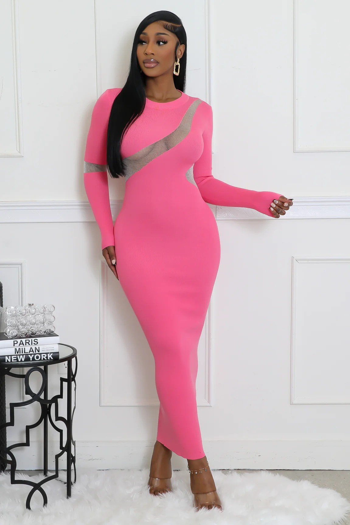 elektra maxi dress Elektra Pink Long Sleeve Maxi Dress-Kasheer Royalty M