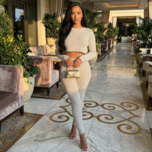 Load image into Gallery viewer, Grey Crop Top Lounge Set Alessia (Two Piece Long Sleeve)-Kasheer Royalty
