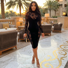 Load image into Gallery viewer, Black Mesh Long Sleeve Amaris (Midi Dress)-Kasheer Royalty
