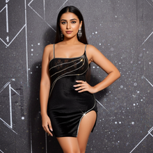 Load image into Gallery viewer, Black Formal Velvet Rhinestone Designed Hi-Cut Kehlani (Formal Mini Dress)-Kasheer Royalty
