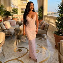 Load image into Gallery viewer, The Blush Lace Elegance Mesh Spaghetti Strap V Neck (Maxi Dress)-Kasheer Royalty
