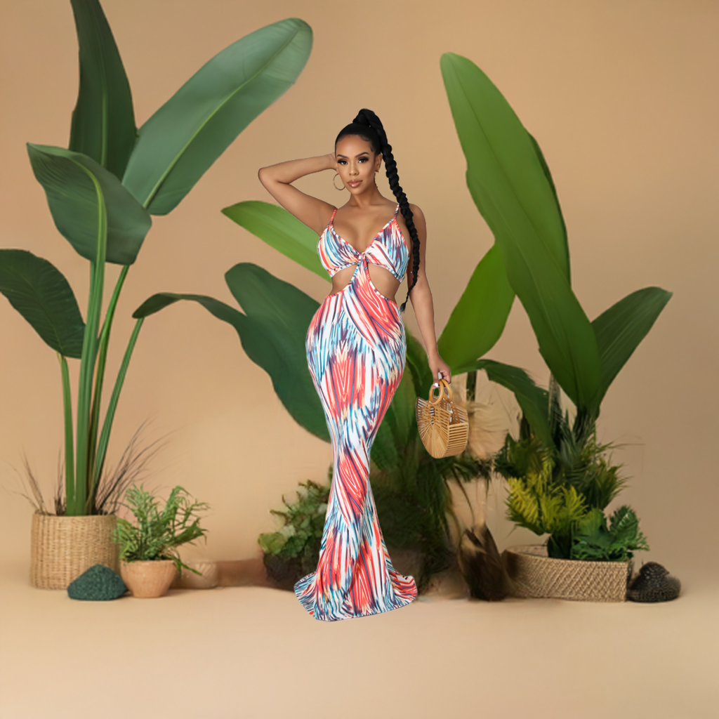 Multi Color Cut Out Mermaid Style Jocelyn (Maxi Dress)-Kasheer Royalty