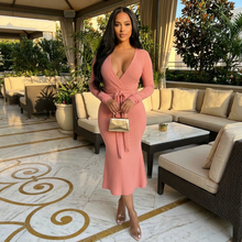 Load image into Gallery viewer, Pink Elegant Solid Color Long Sleeve Sweater Laina (Maxi Dress)-Kasheer Royalty
