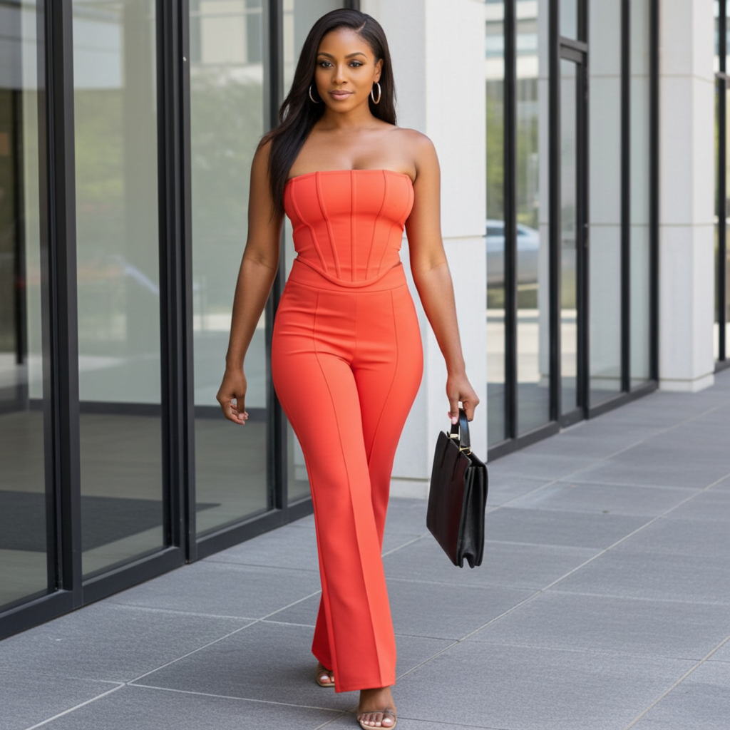 Orange Elegant Split Hem Tube Top Aris (Two Piece Summer Vacation Set)-Kasheer Royalty