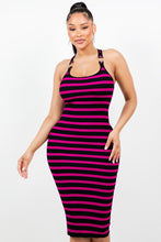 Load image into Gallery viewer, Magenta and Black Stripe Ribbed (Midi Dress)-Kasheer Royalty
