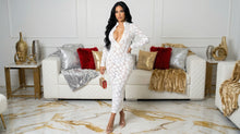 Load image into Gallery viewer, White Long Sleeve Elegant Velvet Texture Front Zipper Jadora (Maxi Dress)-Kasheer Royalty
