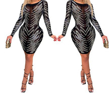 Load image into Gallery viewer, Black Mesh Long Sleeve Elegant Rhinestone Galyna (Midi Dress)-Kasheer Royalty
